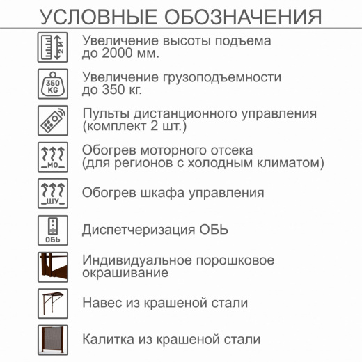 Вертикальный подъемник для инвалидов по ГОСТ ВПМ-01, с увеличением до 2000 мм, с калиткой из каршенной стали, с увеличеной грузоподъемностью до 350кг, с навесом из крашенной стали, с обогревом шкафа управления